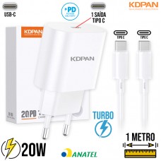 Kit Carregador Tipo C PD 20W + Cabo Tipo C 1m KN-108C Kdpan